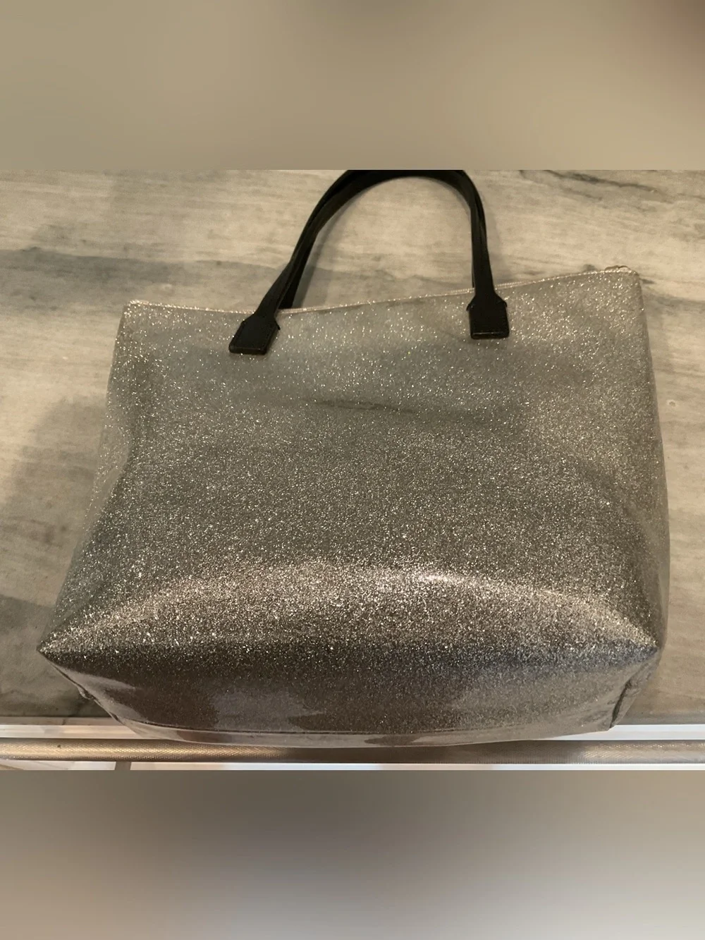 kate spade Glitter Tote in Ivory with Black Handles